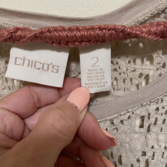 Chico’s Womens Beige Noel Novelty Texture Tunic Top w/ Knit Trim Size 2 Large - Picture 4 of 6